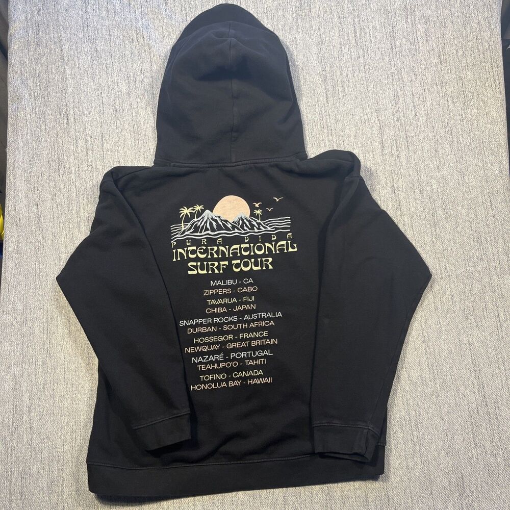 Pura Vida International Surf Tour Hoodie Hooded Sweatshirt Mens Black Surfing
